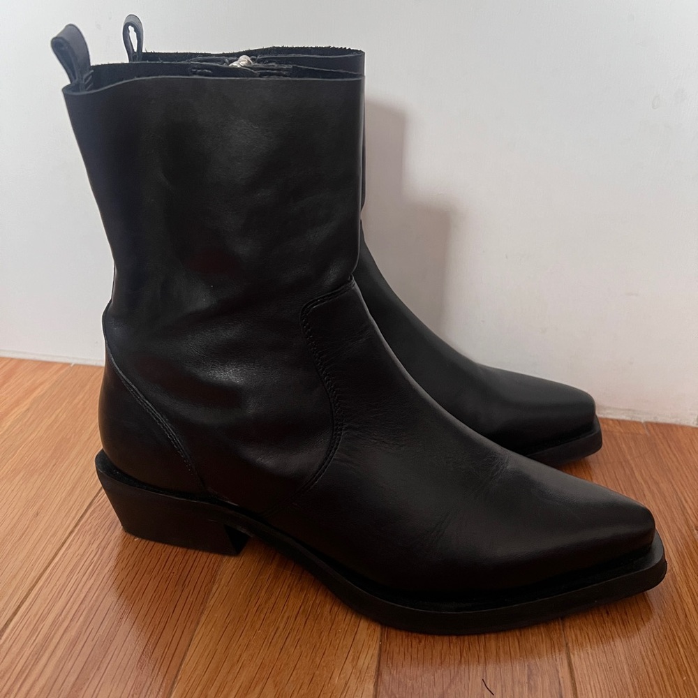 River Island Black Leather Boots Size EU 39 Womens